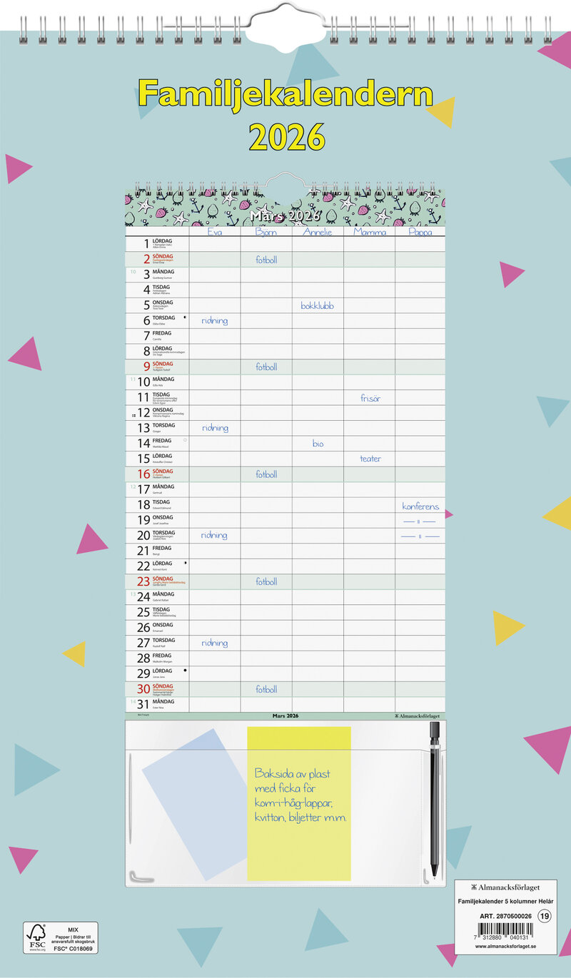 Familjekalender 5 kolumner Helår FSC