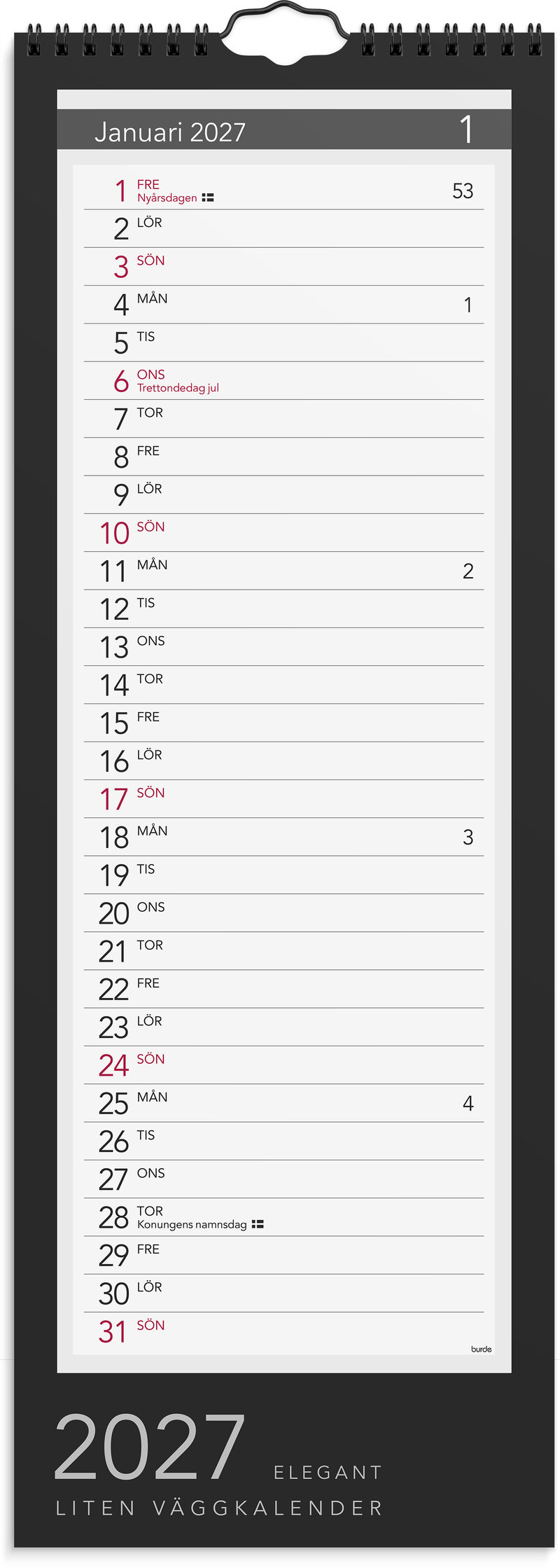 Lilla Väggkalender 2027 Elegant