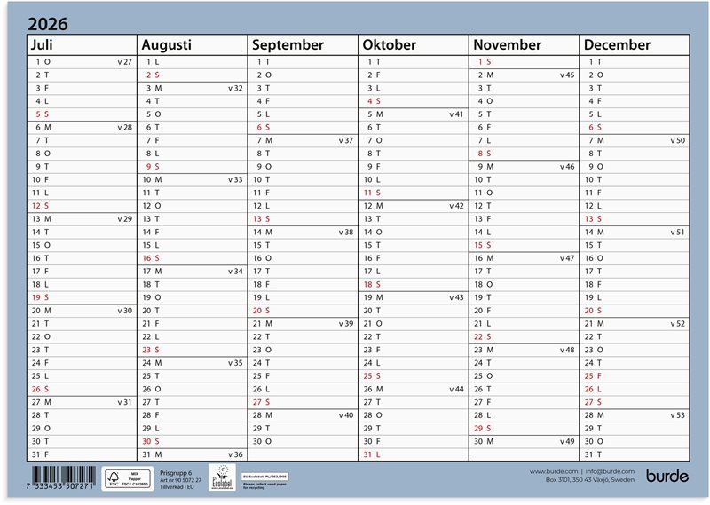 Väggkalender 26/27 Väggblad A4