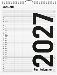 Familjekalender 2027 Black and white 5 kolumner